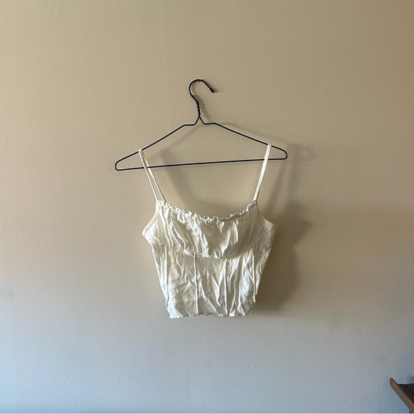 Zaful Tops - Zaful Cream Ruffle-Trim Spaghetti Strap Cami